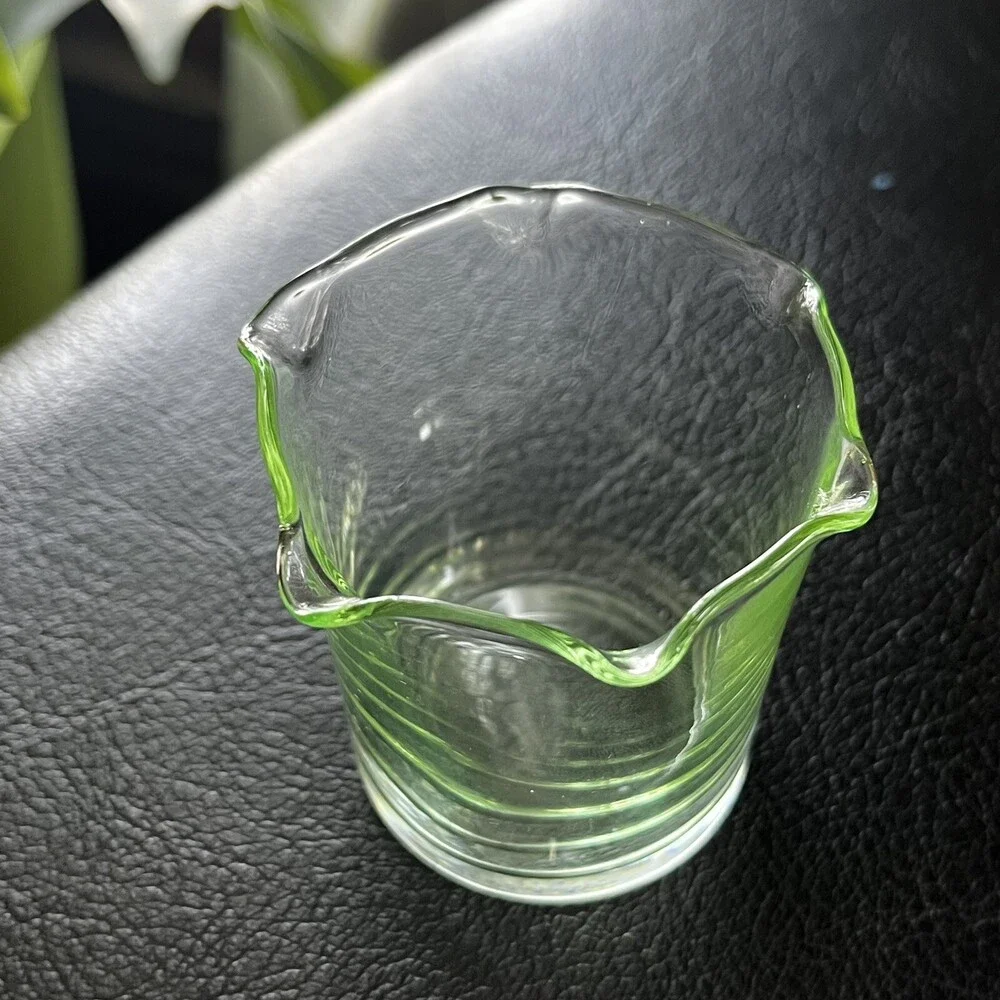 VTG Green Uranium Vaseline Glass Shot Glass Glow Retro Barware 2.25